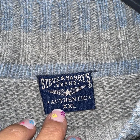 Steve & Barry's Men's Wool Blend Blue and Gray Crewneck Sweater - Picture 5 of 7